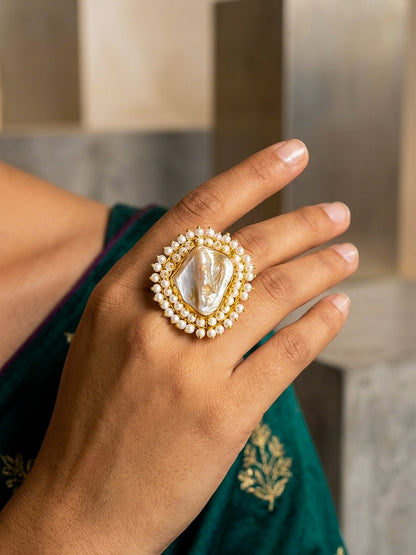 Baroque Mother of Pearl Handmade Brass Ring