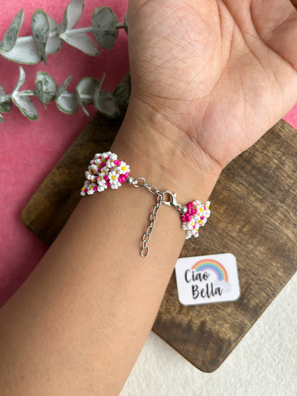 Spring Bloom Pink White Daisy Handmade Beaded Bracelet