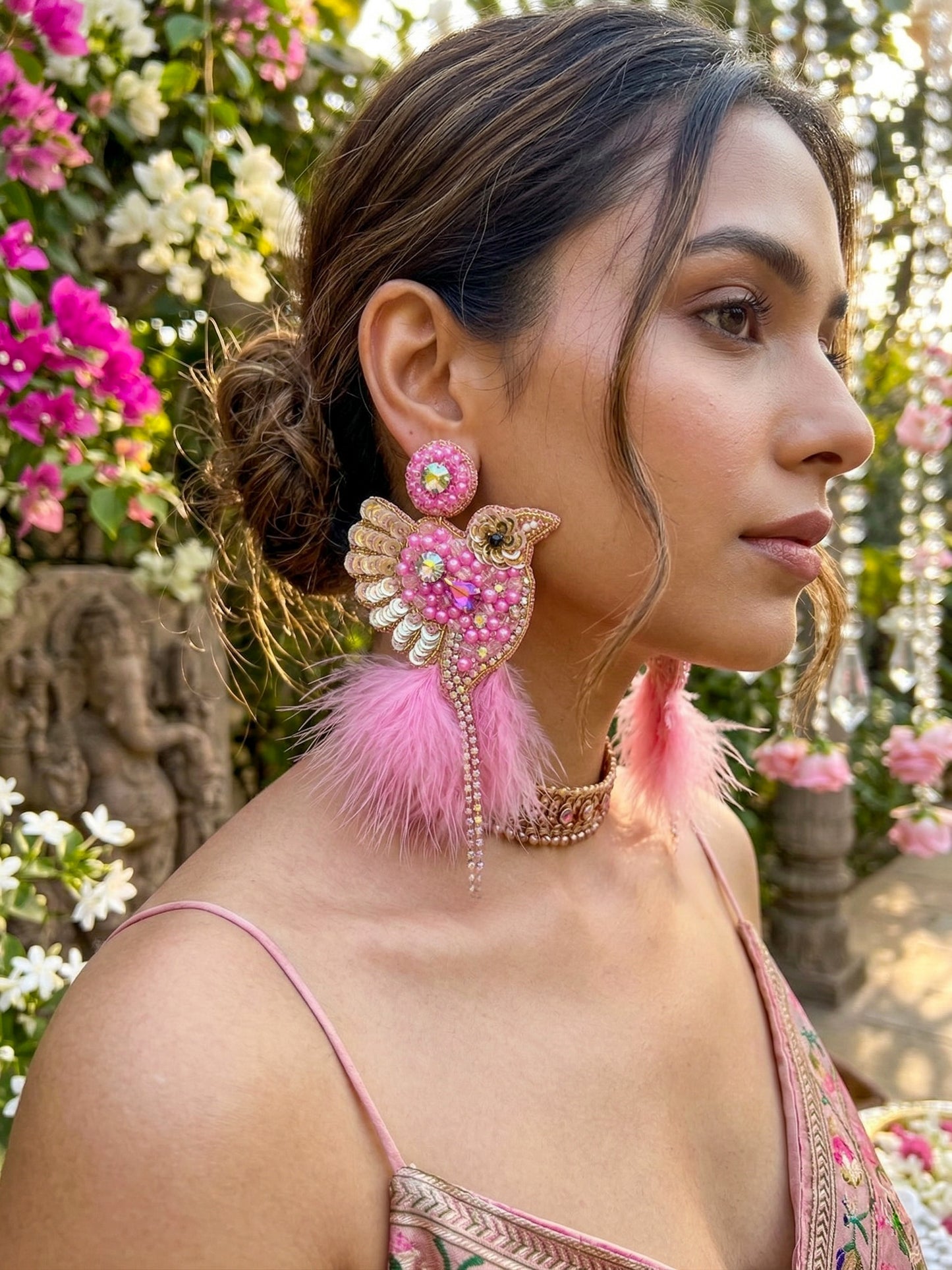 Glamorous Pink Birdies Handmade Beaded Bird Earrings