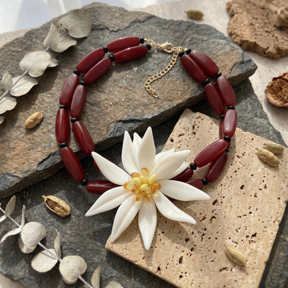 Sweet Flower Resin Red Handmade Beaded Necklace