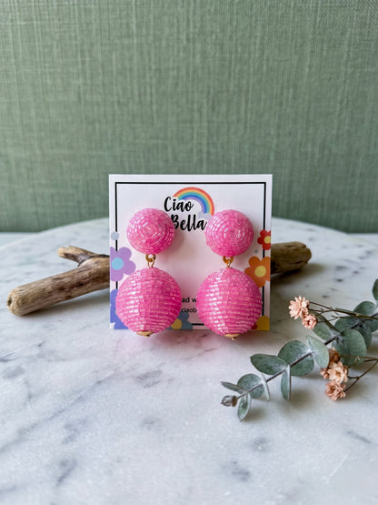 Baby Pink Round Drop Handmade Beaded Earrings