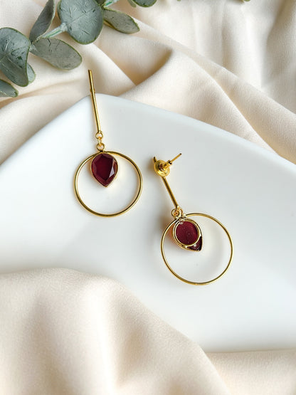 Deep Red Monalisa Teardrop Handmade Brass Earrings