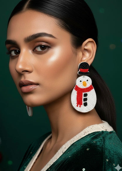 Misty - The Snowman Handmade Beaded Christmas Earrings