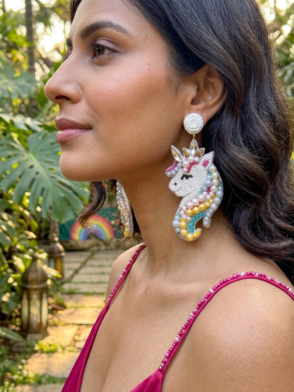 Magical Rainbow Unicorn Handmade Beaded Earrings