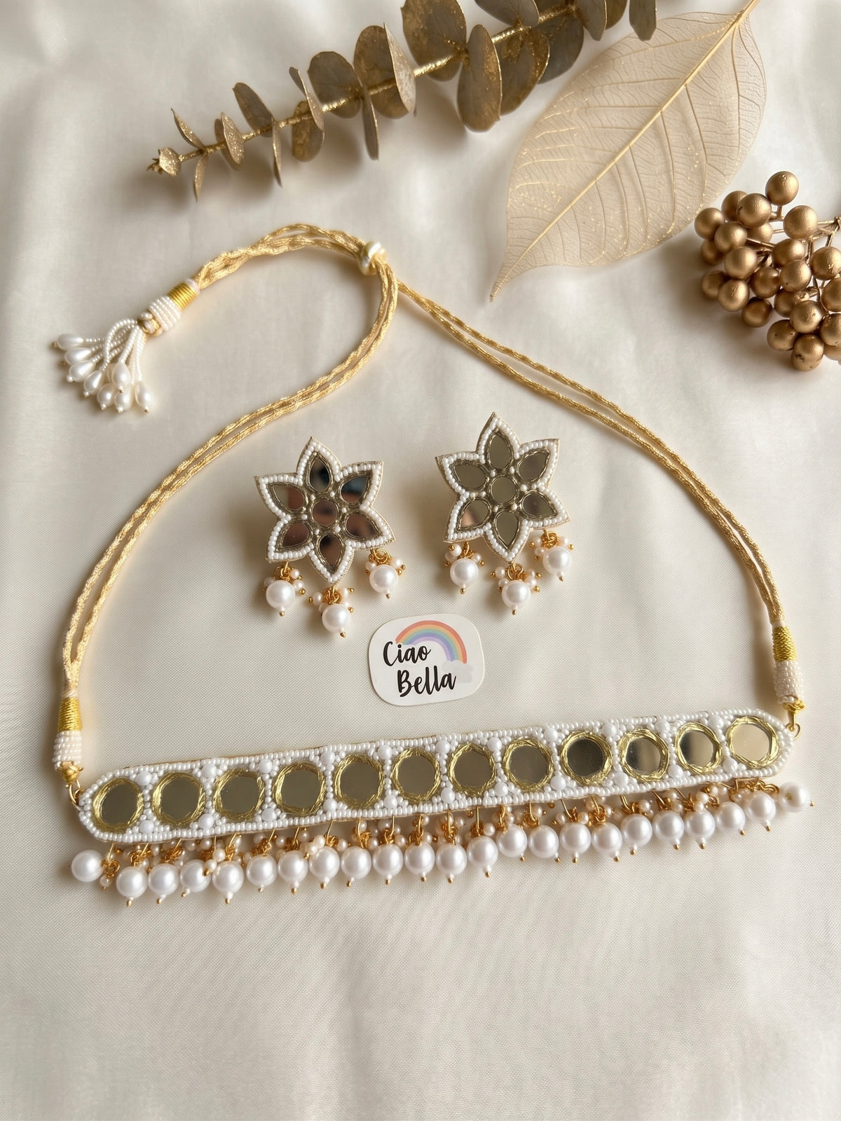 Noor Mirror Handmade Beaded Necklace & Earrings Set