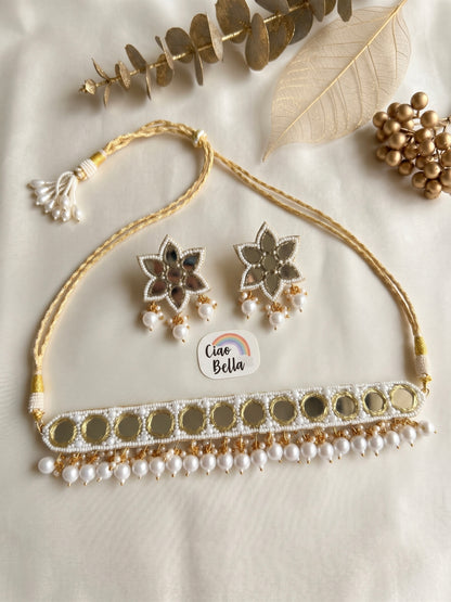 Noor Mirror Handmade Beaded Necklace & Earrings Set
