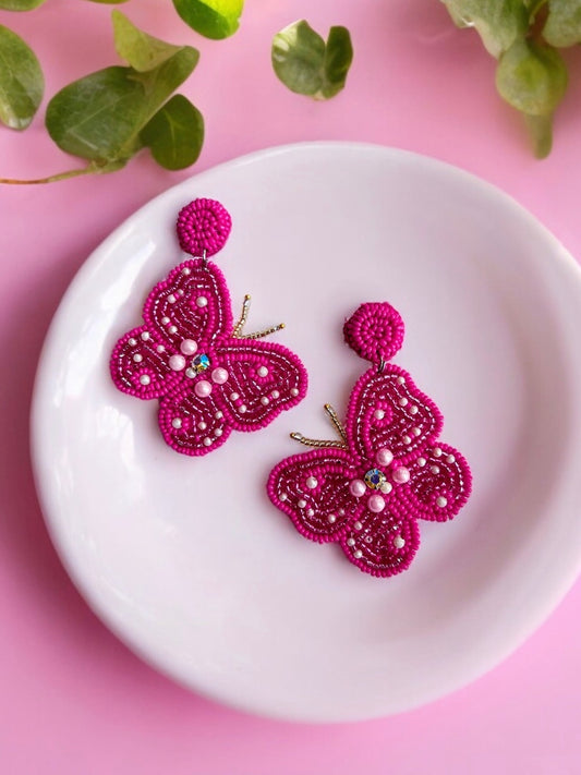 Queen-B Handmade Beaded Butterfly Earrings