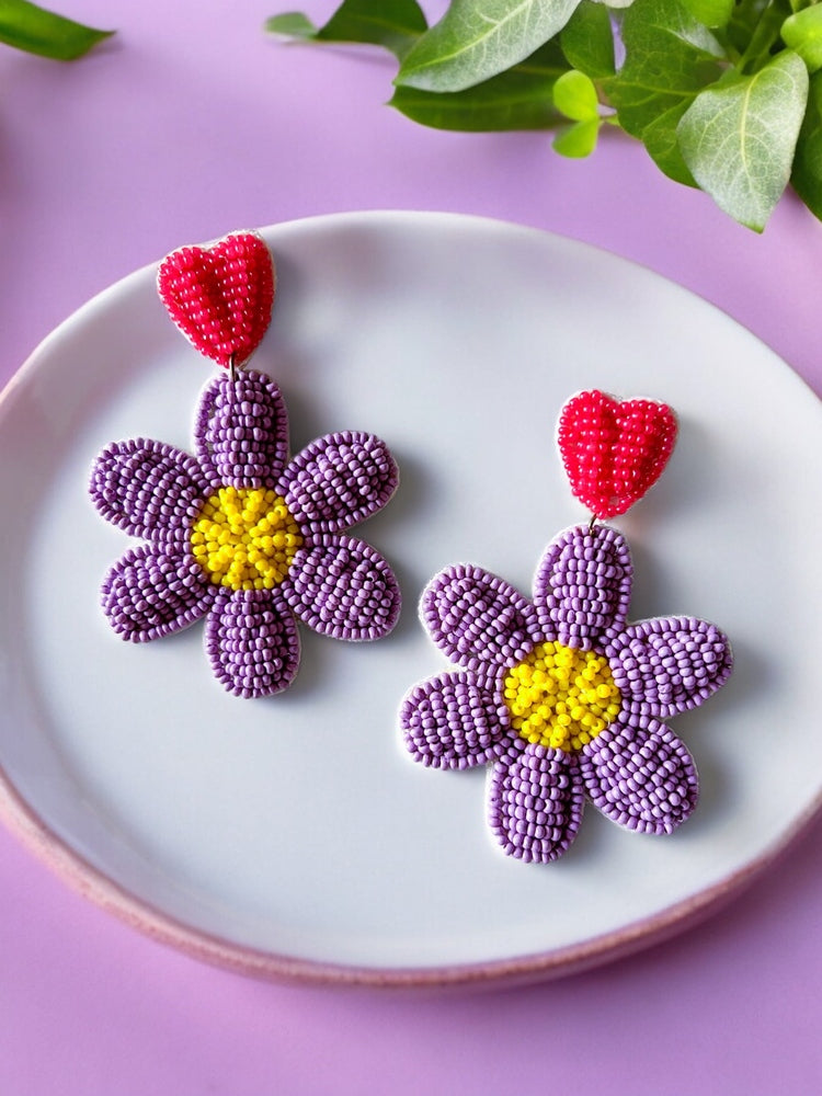 Lilac Daisy Bliss Handmade Beaded Flower Earrings