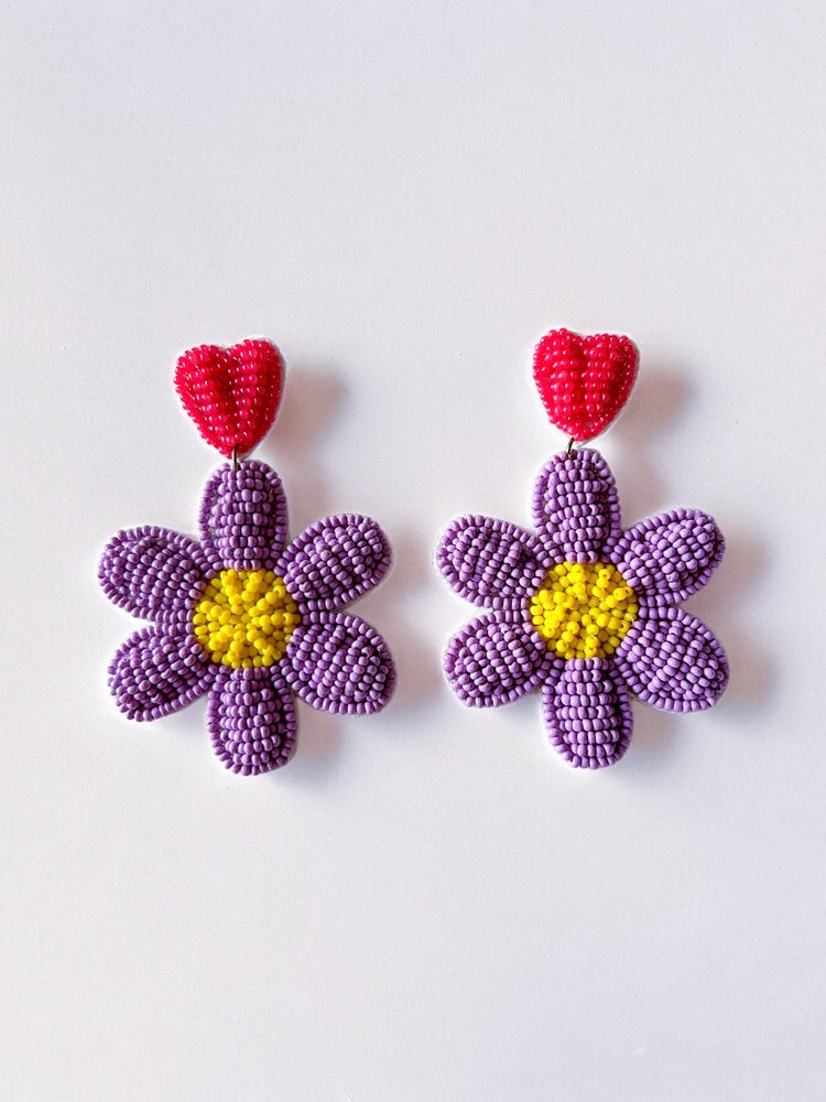 Lilac Daisy Bliss Handmade Beaded Flower Earrings