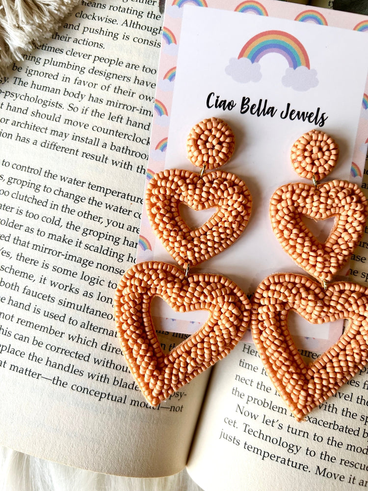 Peach Love Heart Earrings