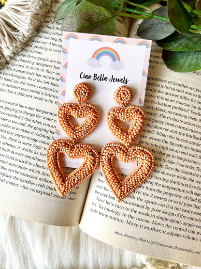 Peach Love Heart Earrings