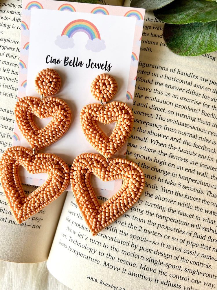 Peach Love Heart Earrings