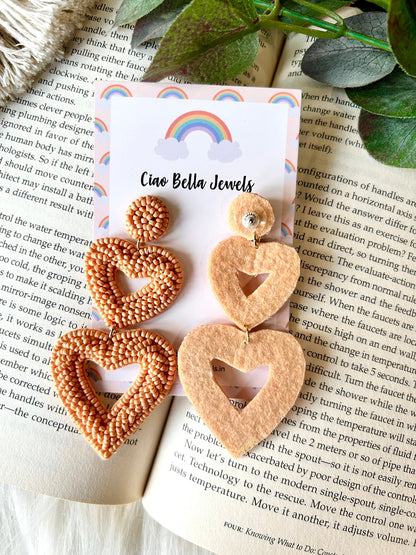 Peach Love Heart Earrings