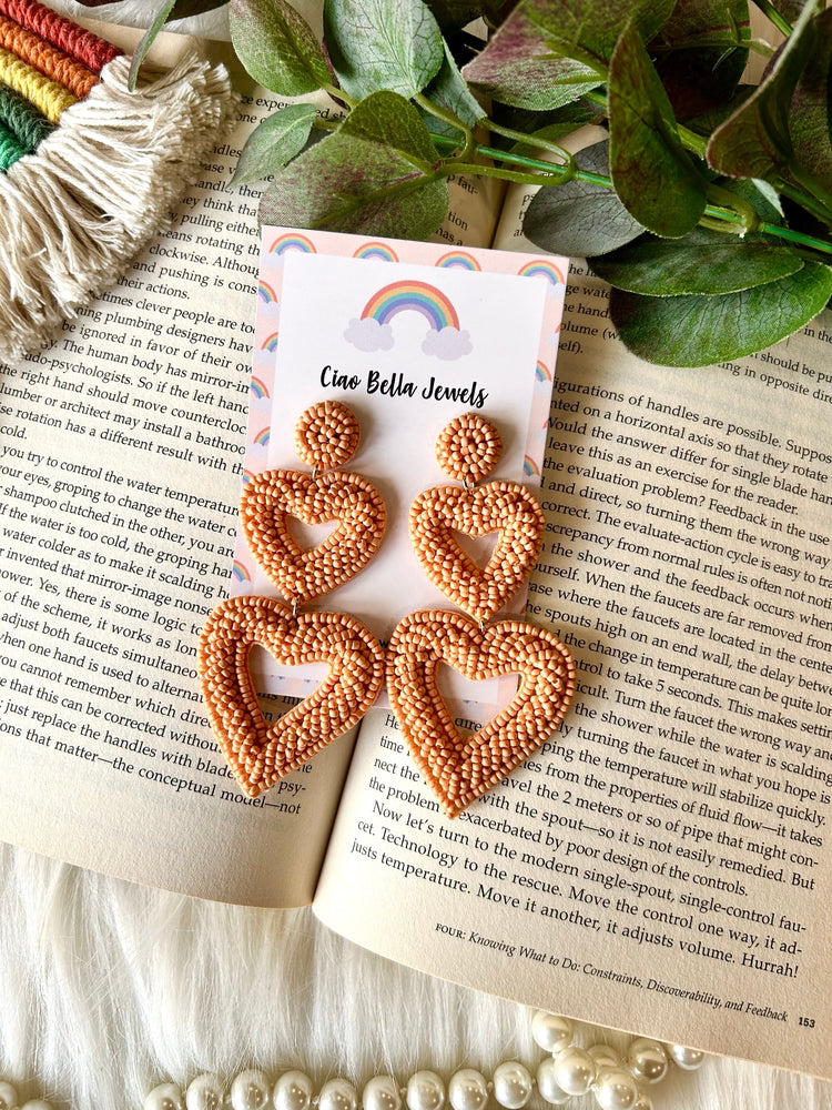 Peach Love Heart Earrings