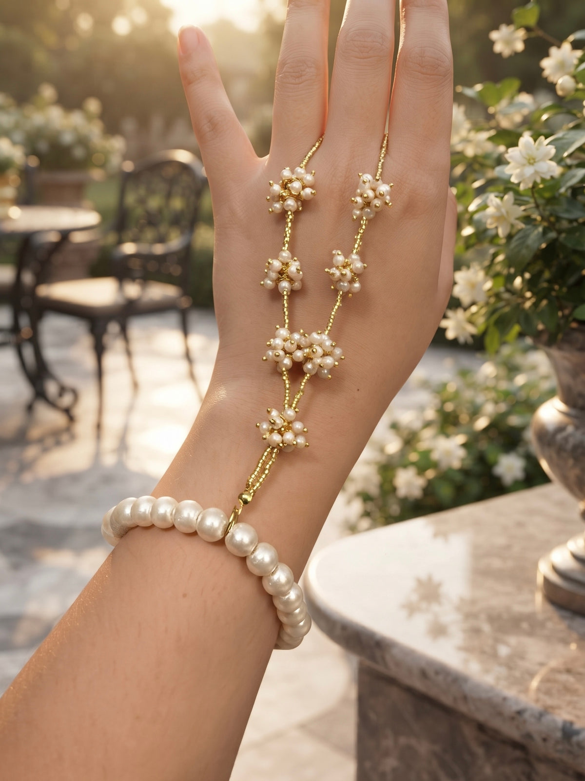 Pearl Gulnar Handmade Beaded Hathphool (Single Hand)