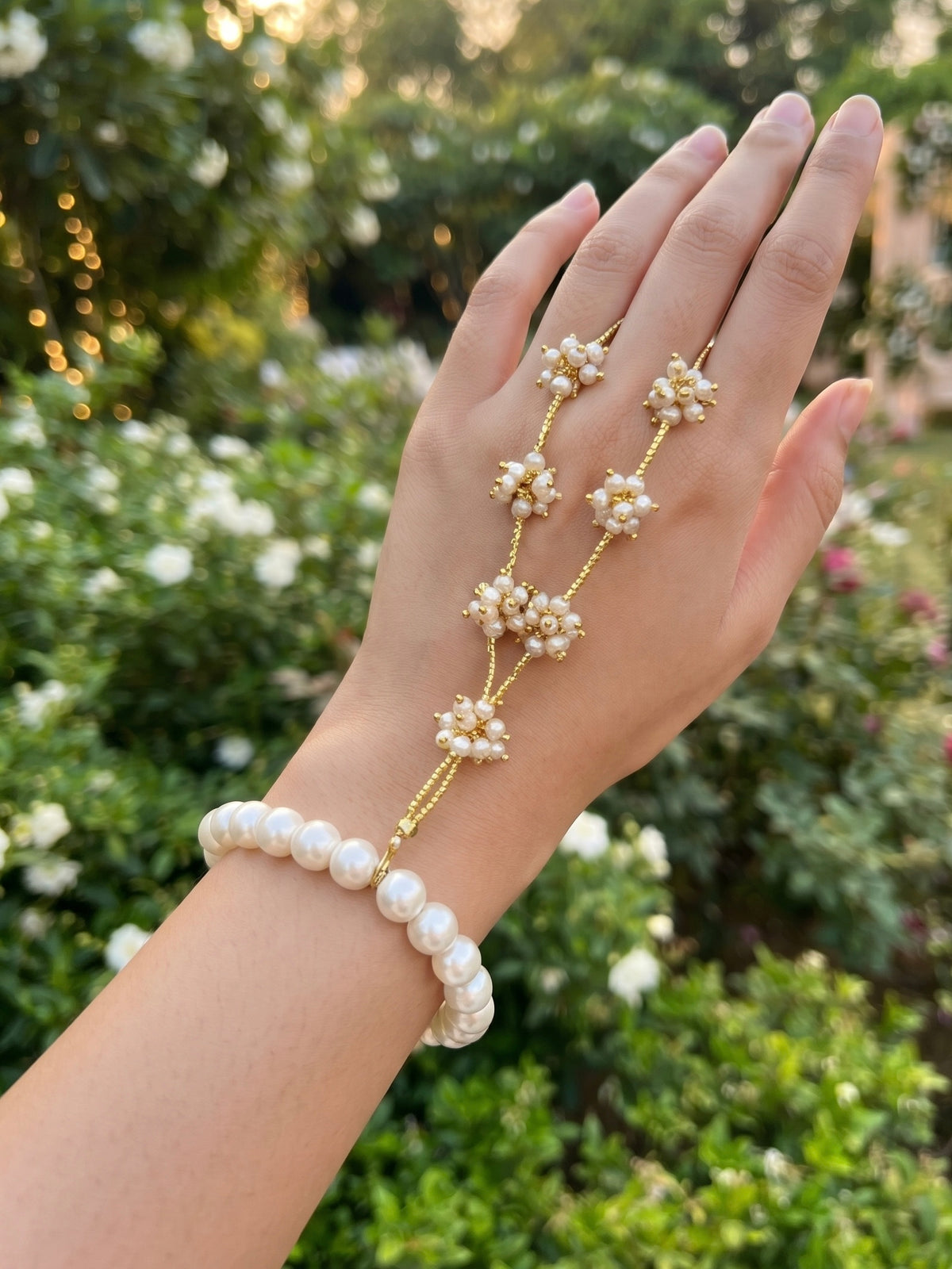 Pearl Gulnar Handmade Beaded Hathphool (Single Hand)
