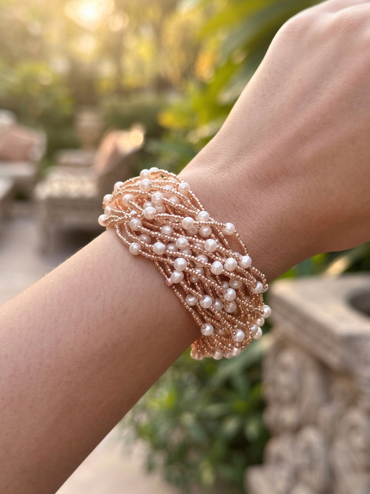 Rosalie Rose Gold Pearl Handmade Beaded Bracelet