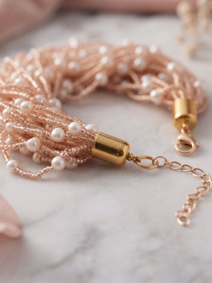 Rosalie Rose Gold Pearl Handmade Beaded Bracelet