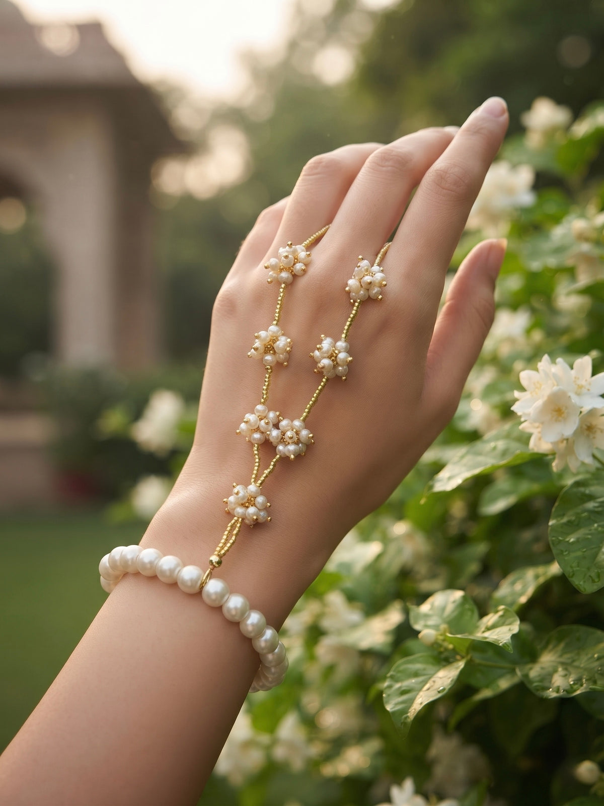 Pearl Gulnar Handmade Beaded Hathphool (Single Hand)