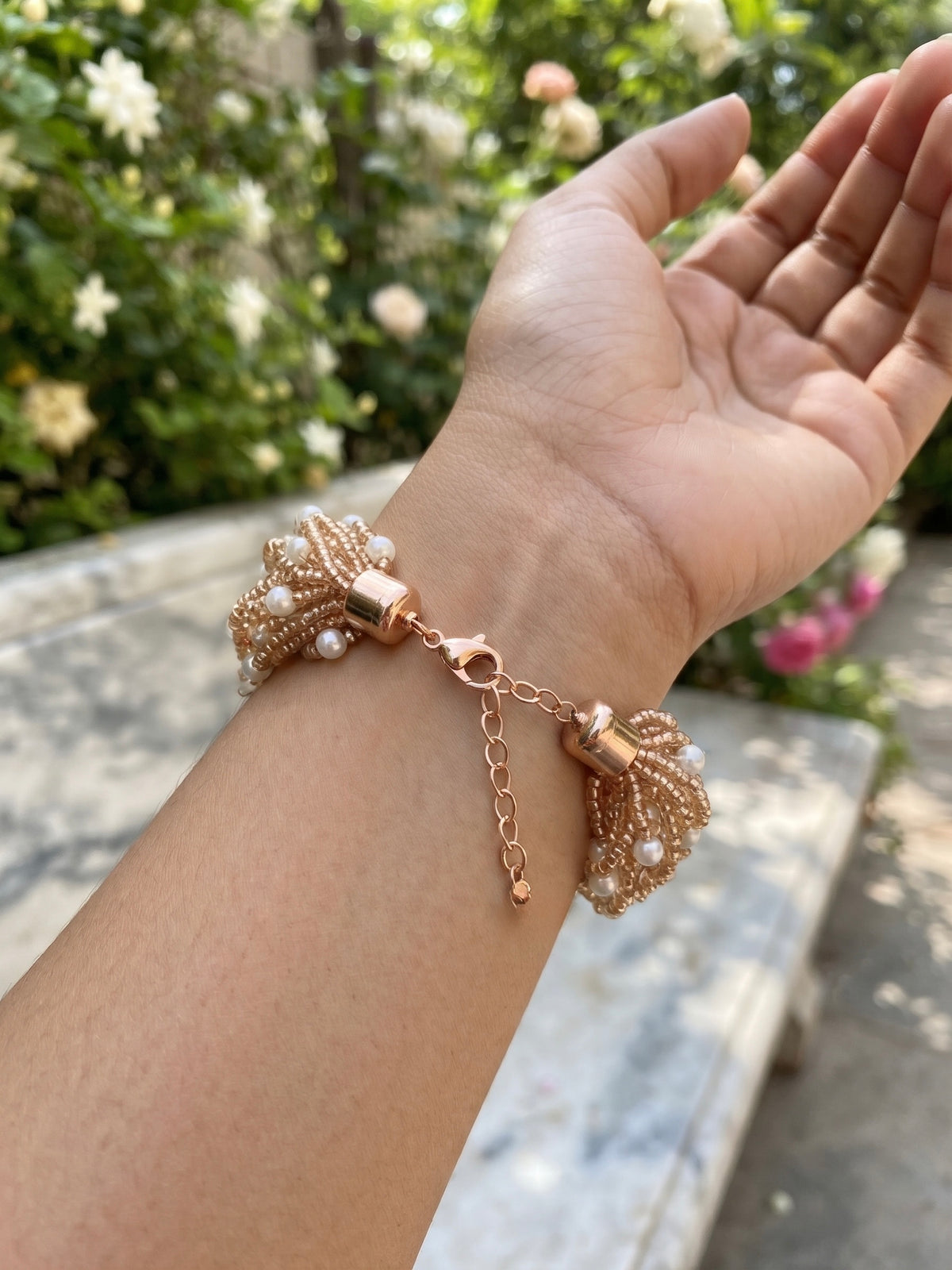 Rosalie Rose Gold Pearl Handmade Beaded Bracelet