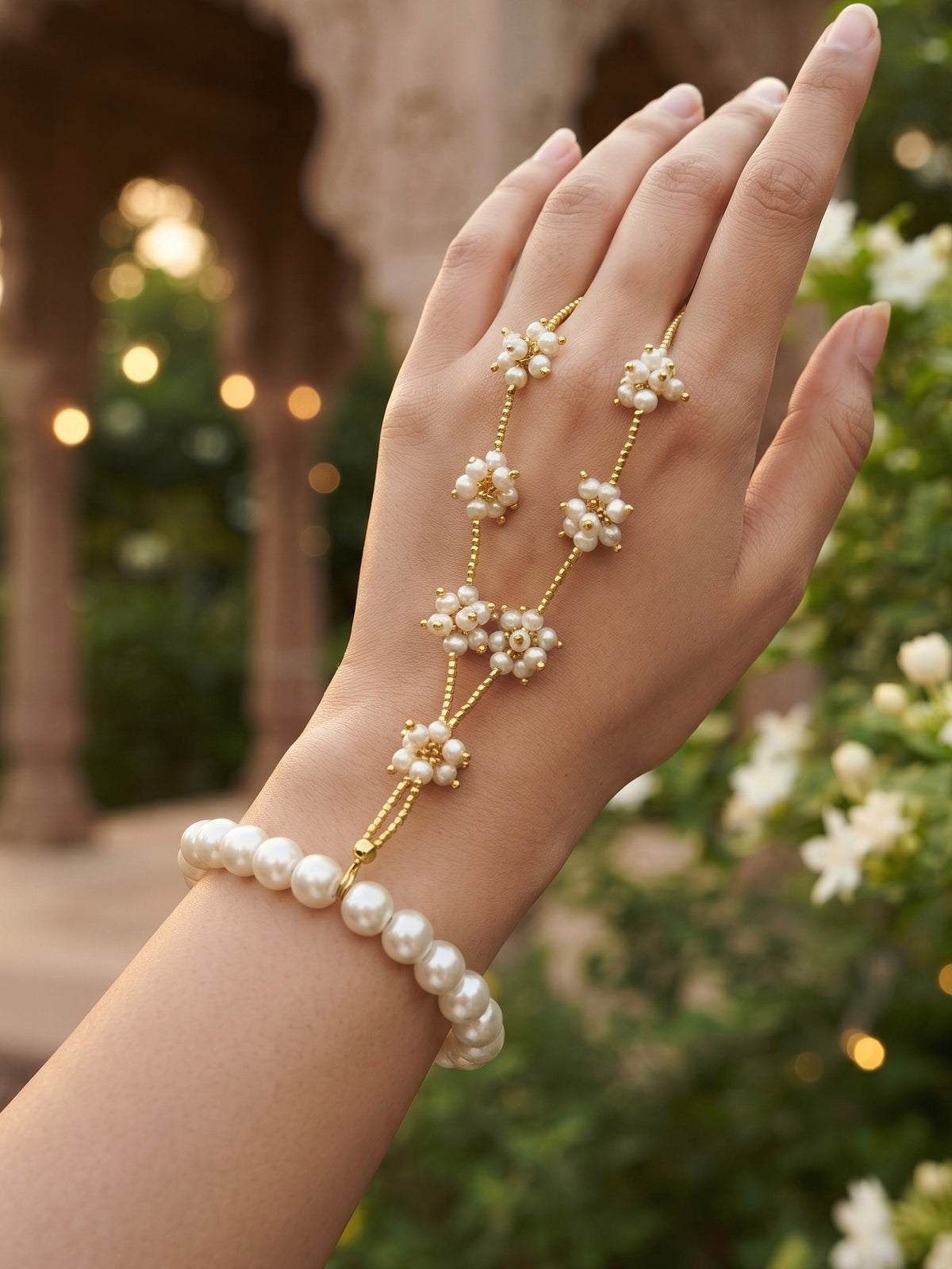 Pearl Gulnar Handmade Beaded Hathphool (Single Hand)