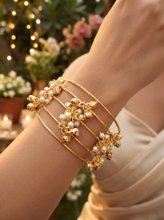 Jhanak Ghungroo & Pearl Handmade Brass Cuff Bracelet