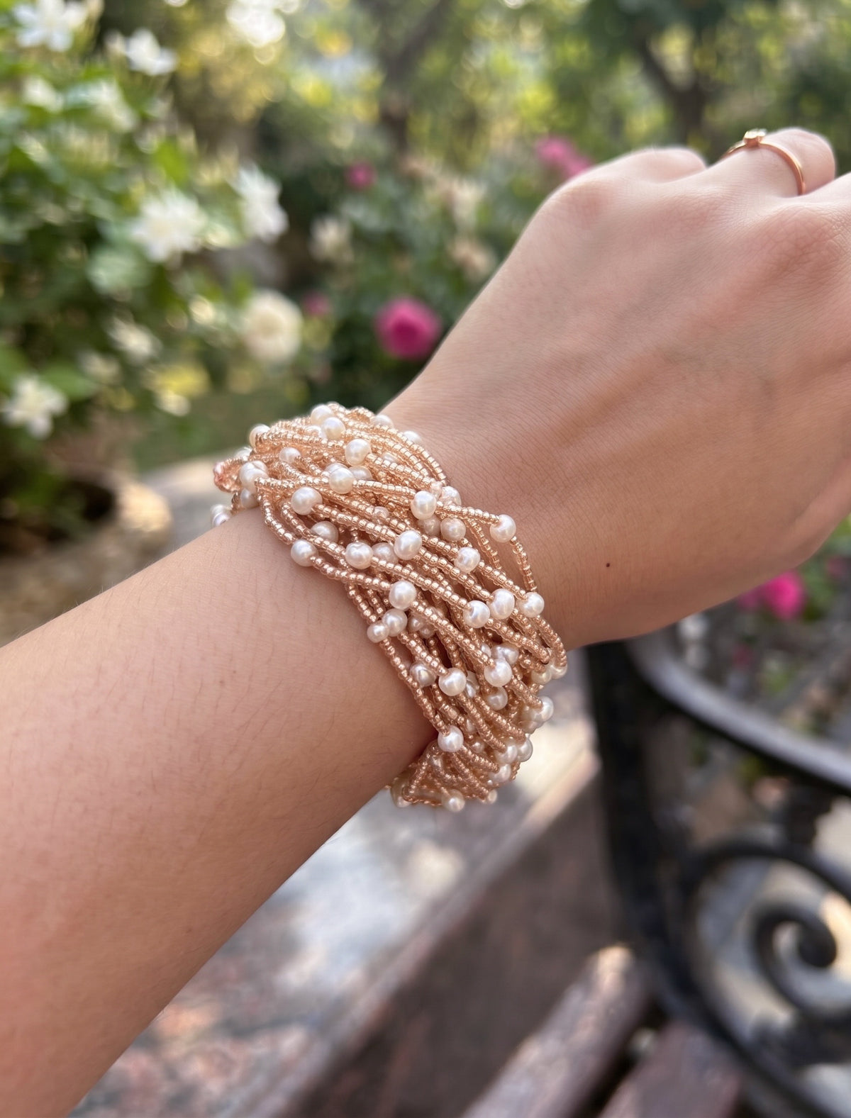 Rosalie Rose Gold Pearl Handmade Beaded Bracelet